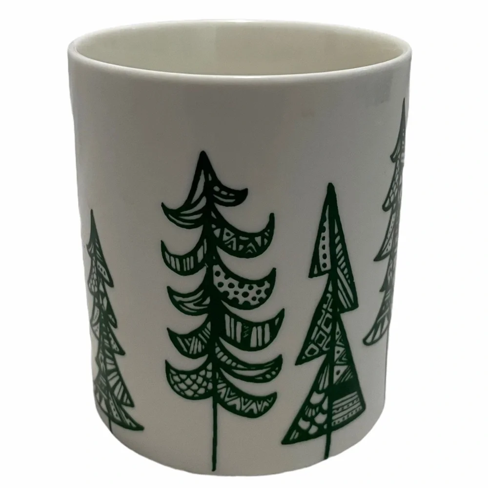 Starbucks 2015 Holiday Mug Green Pine Trees Winter Forest Christmas 12oz